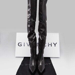 Givenchy Black Leather Stretch Over The Knee Wedge Boots Size 6.5/37